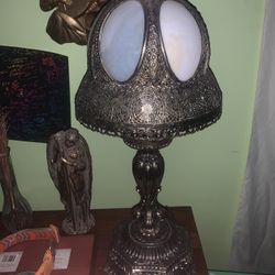 Antique 6 Panel Slag Glass Lamp