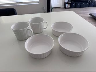 Corningware stoneware mugs and bowls