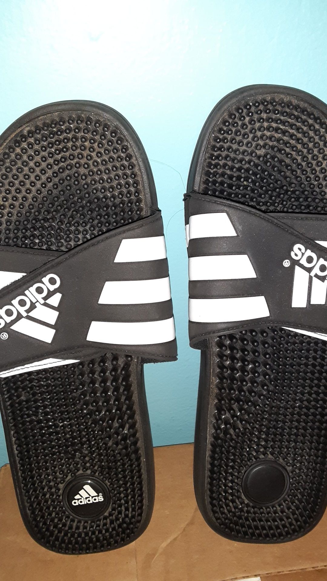 Adidas sandals black and white size 12