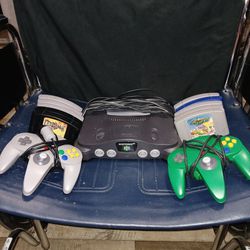 Nintendo 64 Game Console With 2 Controllers, AV Cord, AV Adapter, & 10 Games