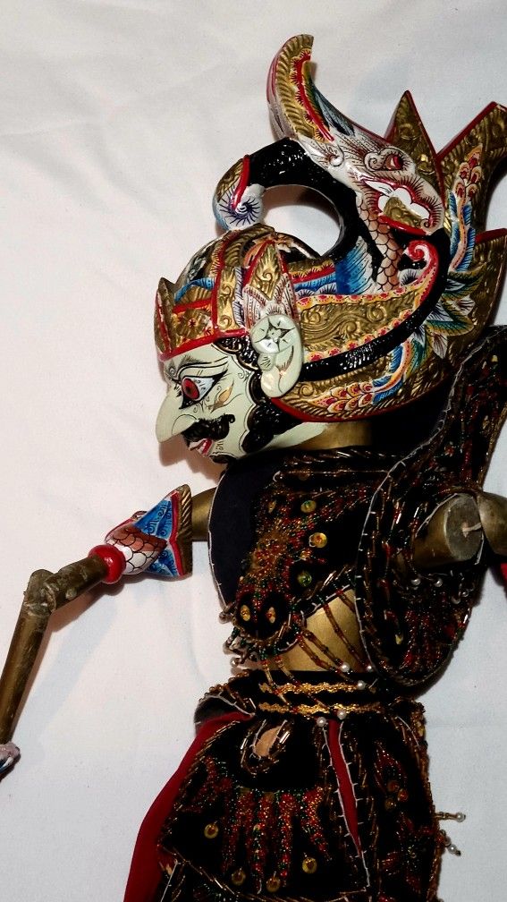 Indonesian Wayang Golek (Ghatokacha Son Of Bima) Wooden Stick Rod Puppets Carved Handcrafted