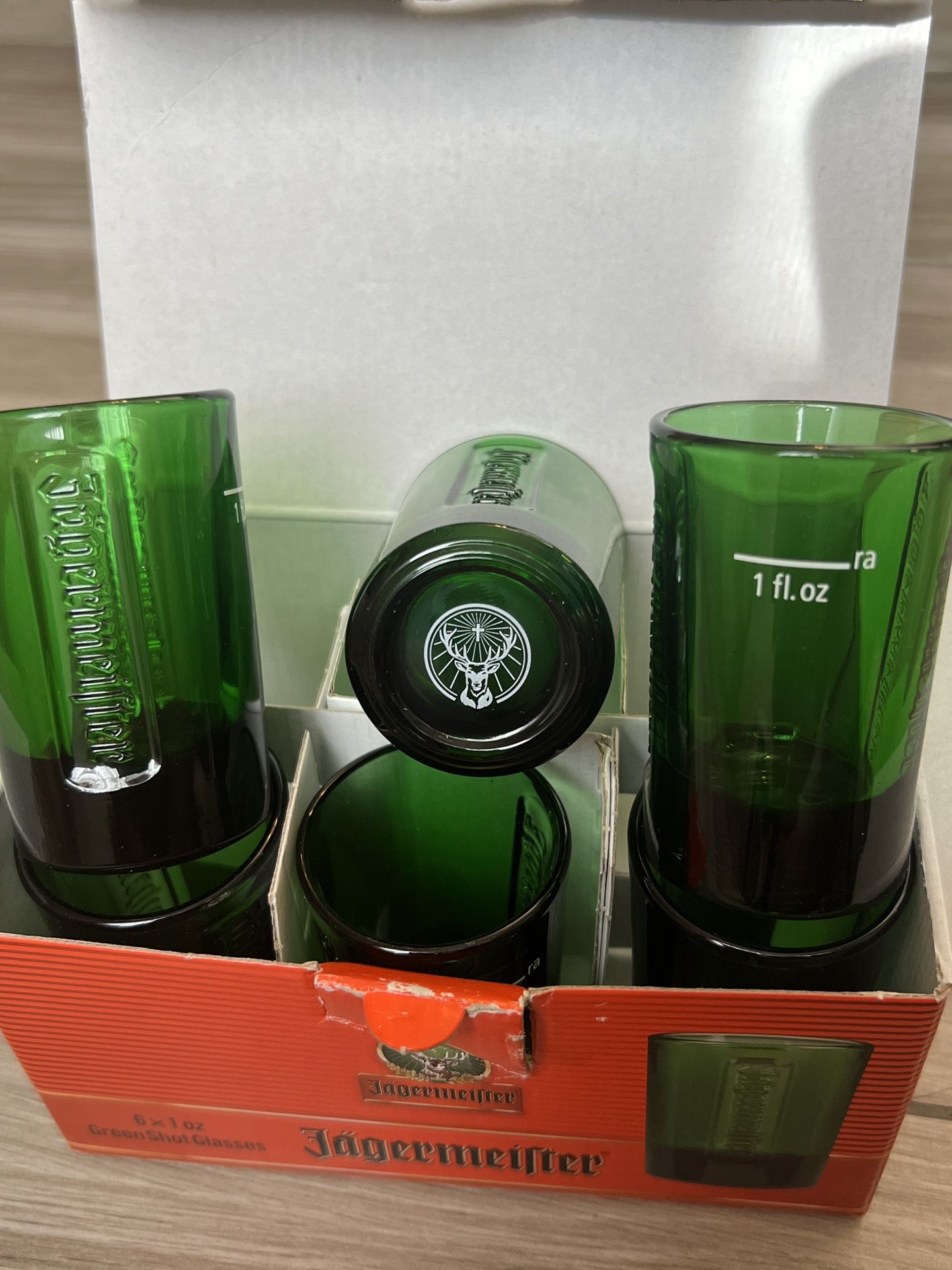 6) Jagermeister Plastic Drinking Cups - Green - Deer Head Logo