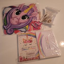 Unicorn Party 20 Invitations. Horn, Ears And  Lashes Cake Topper. And Photo Props 