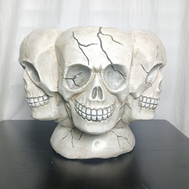 9" Halloween Multi Skulls Trick or Treat Candy Bowl Skeletons Head Table Decor