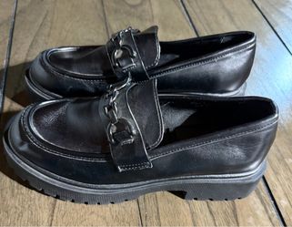 Black Chunky Platform Loafers with Chain Detail