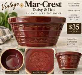 Vintage Mar-Crest Daisy & Dot 9” Mixing Bowl – $35 OBO