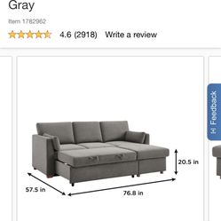 Coddle Luke Fabric Sleeper Sofa with Reversible Chaise and Storage, Gray