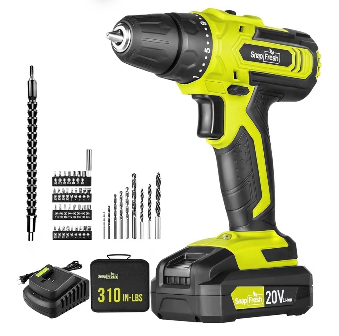  20V Cordless Drill Set, 3/8" Power Drill with 2 Variable Speed, 21+1 Torque Setting, LED, 43pcs Drill Bits, Impact Driver Kit for Home,DIY-2