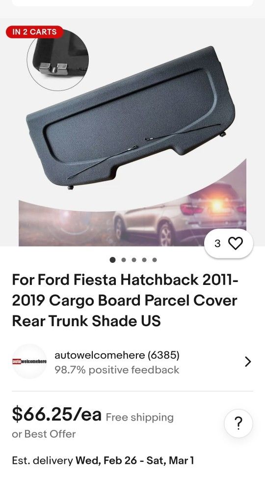 Ford Fiesta Hatchback 2011-2019 Cargo Board Parcel Cover Rear Trunk Shade