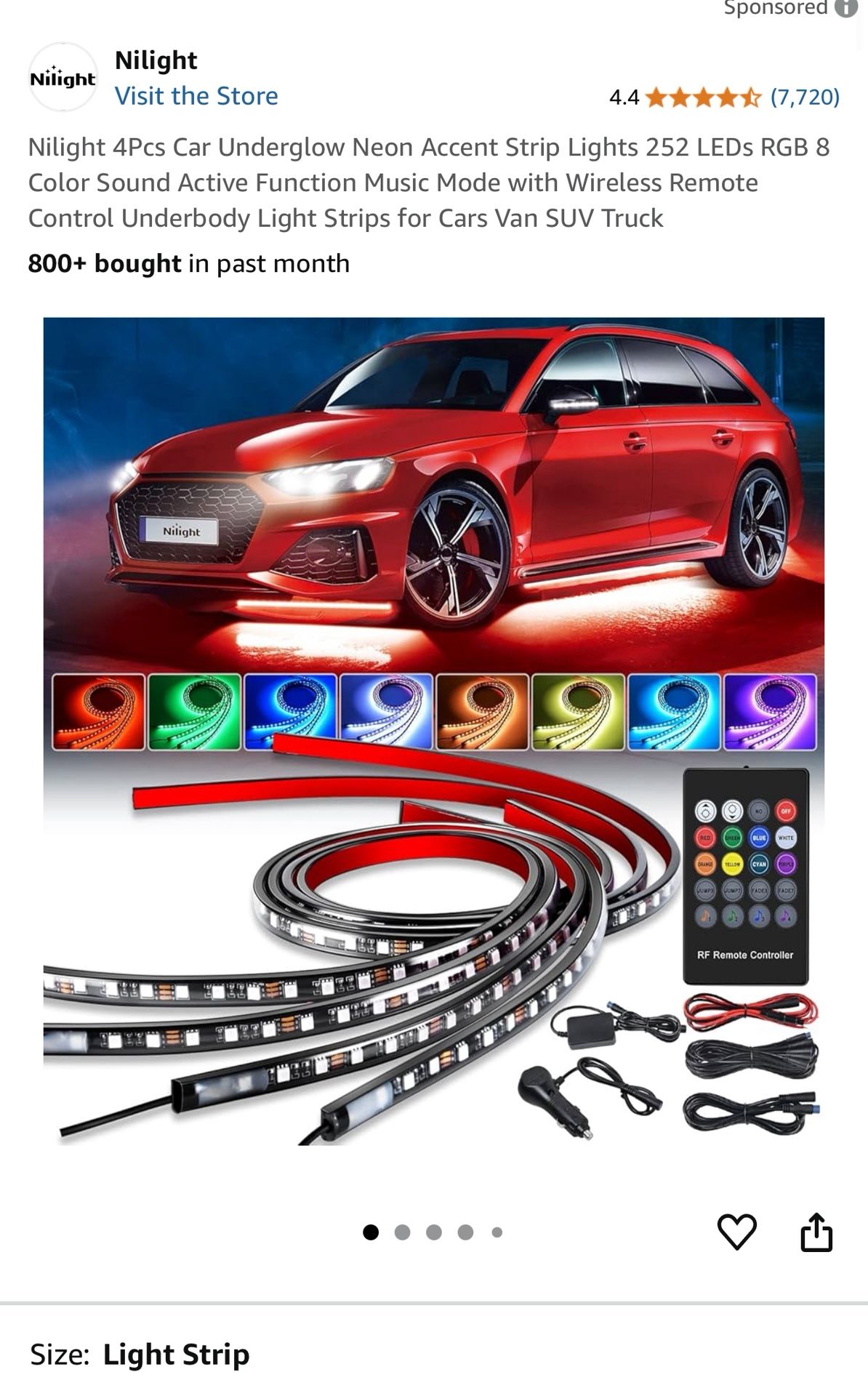 Nilight 4Pcs Car Underglow Neon Accent Strip Lights