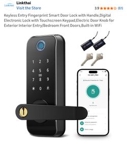 Keyless Entry Fingerprint Smart Door Lock with Handle,Digital Electronic Lock with Touchscreen Keypad,Electric Door Knob for Exterior Interior Entry/B
