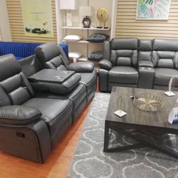 Madrona Hill Gray Double Reclining Living Room Set / Couch Sofa and Loveseat 
