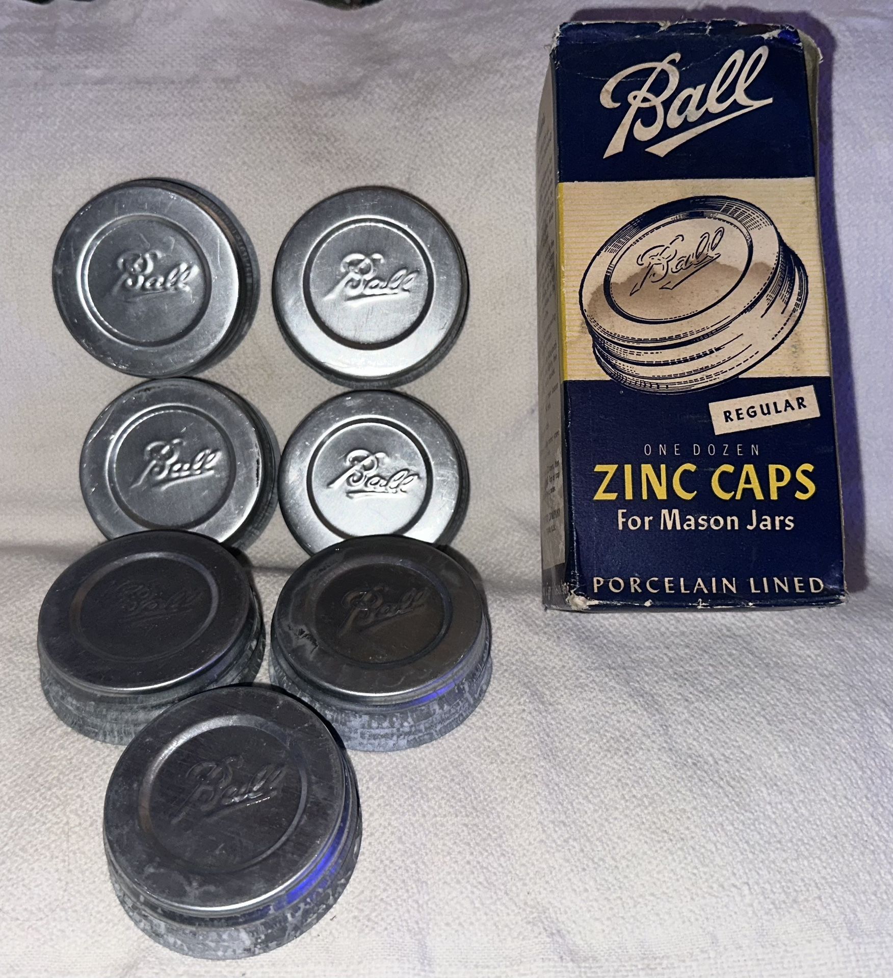 VINTAGE-BALL ZINC, MASON LIDS 7/$14