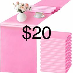  SHEJIZE 10 Pack Pink Satin Table Runner 12x108 Inches Long, Bright Silky Smooth Satin Table Runner Table Decor for Wedding Banquet Christmas Prom Eve