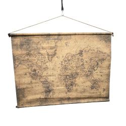 Vintage-Style Canvas World Map Wall Hanging – Designs Direct Decorative Scroll Art