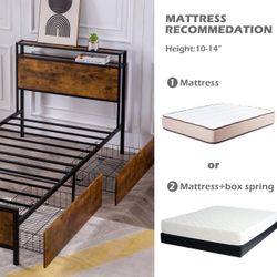 Twin XL Bed Frame With Two Storage Drawers