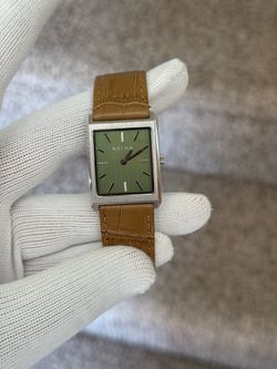 Breda Tank Watch Unisex 26mm w/ Brown Leather Band and Green Face
