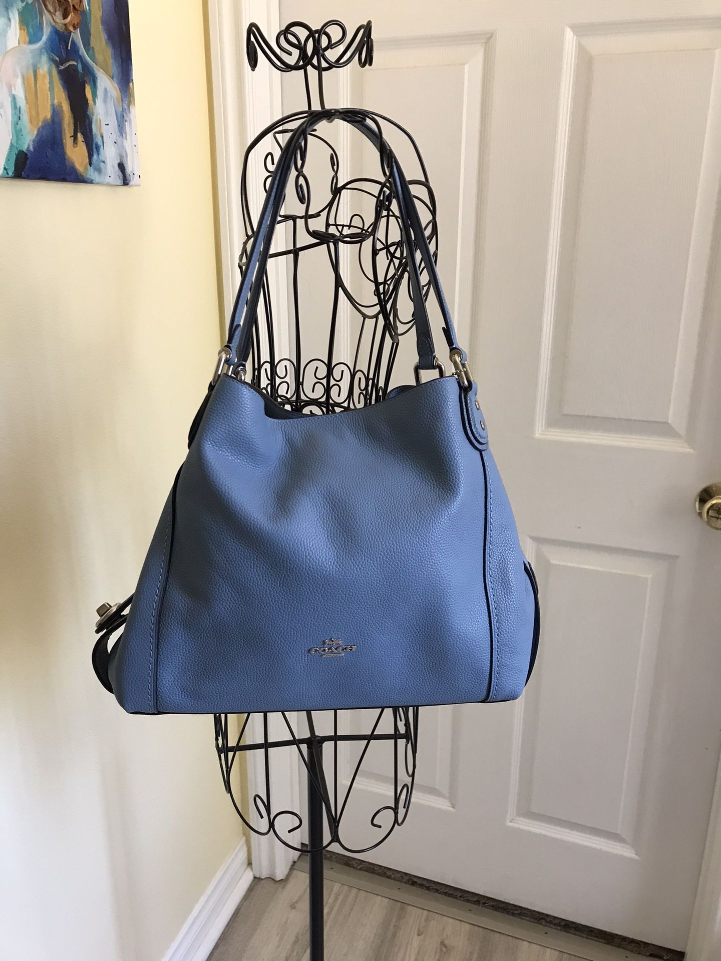 Coach Edie Turn;ock Baby Blue Leather Bag