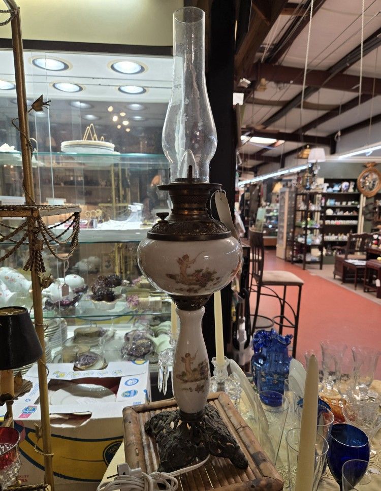 Victorian 1800's Circa Angel & Birds Lamp