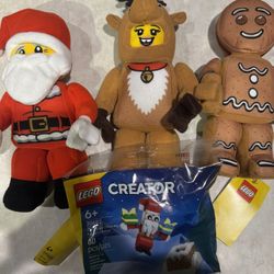 Holiday Lego Mini Figure Plushes + Creator Bag