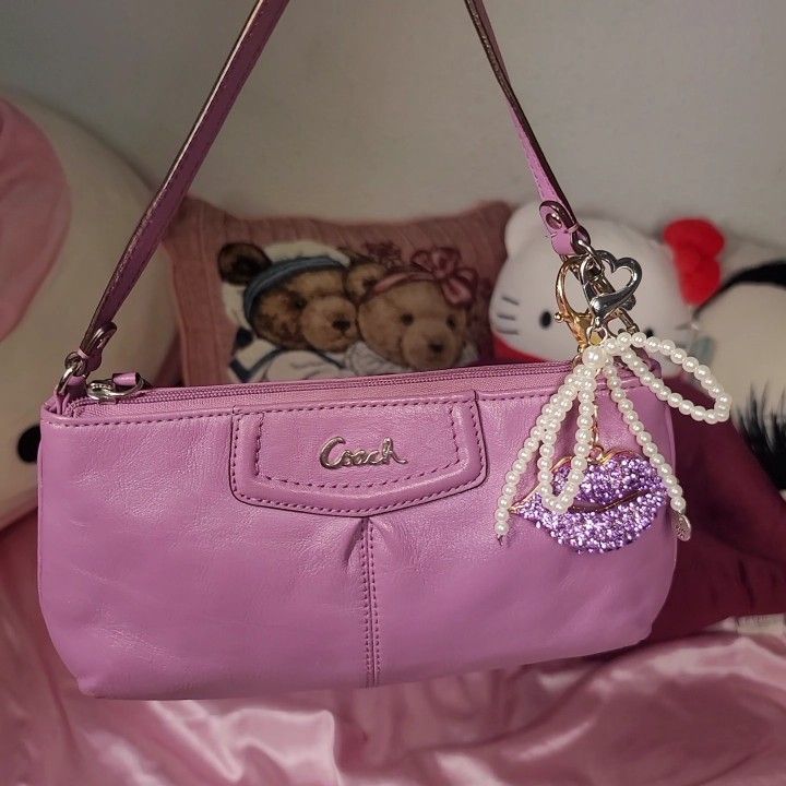 Coach Pink/ Lavender Leather Mini Clutch Bag/Wristlet