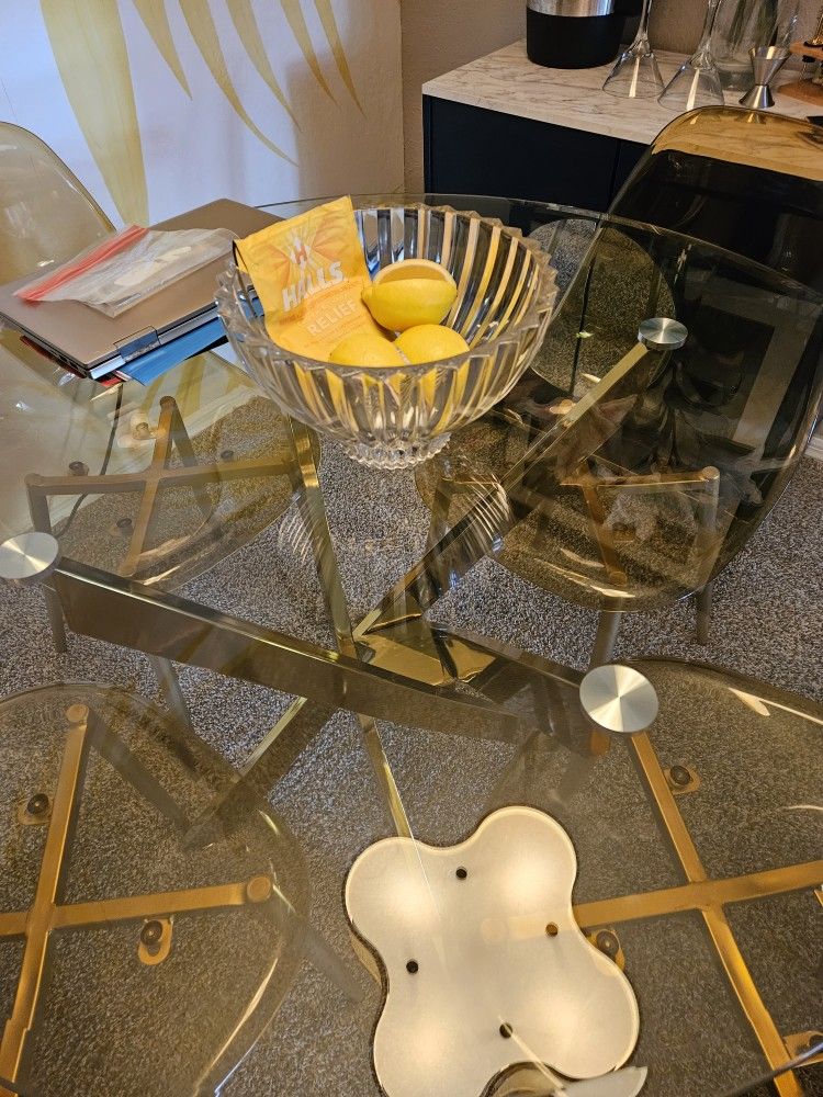 READ !! Modern GOLD chrome Dining TABLE base Only . for Sale in