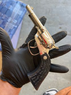 Vintage Miniature Toy Pistol Cap Gun with Holster – Ornate Western Style