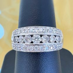 10k solid White Gold 1.5CTW Natural Diamond Anniversary Pave ring sz 7