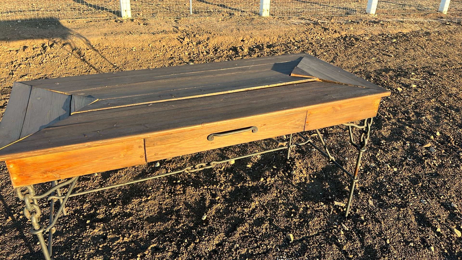 Little Rustic Table With Metal And A Drawer