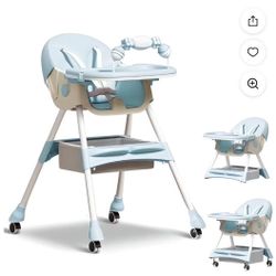 3-in-1 Multi-Use Folding High Chair, Toddler Dining Booster Seat for Eating, Green/pink