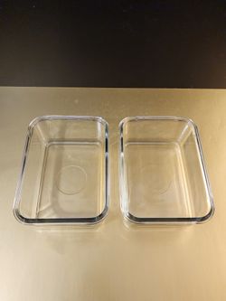 2 Vintage Clear Glass 5"x7" Rectangular Storage Prep Dishes Pans Bowls