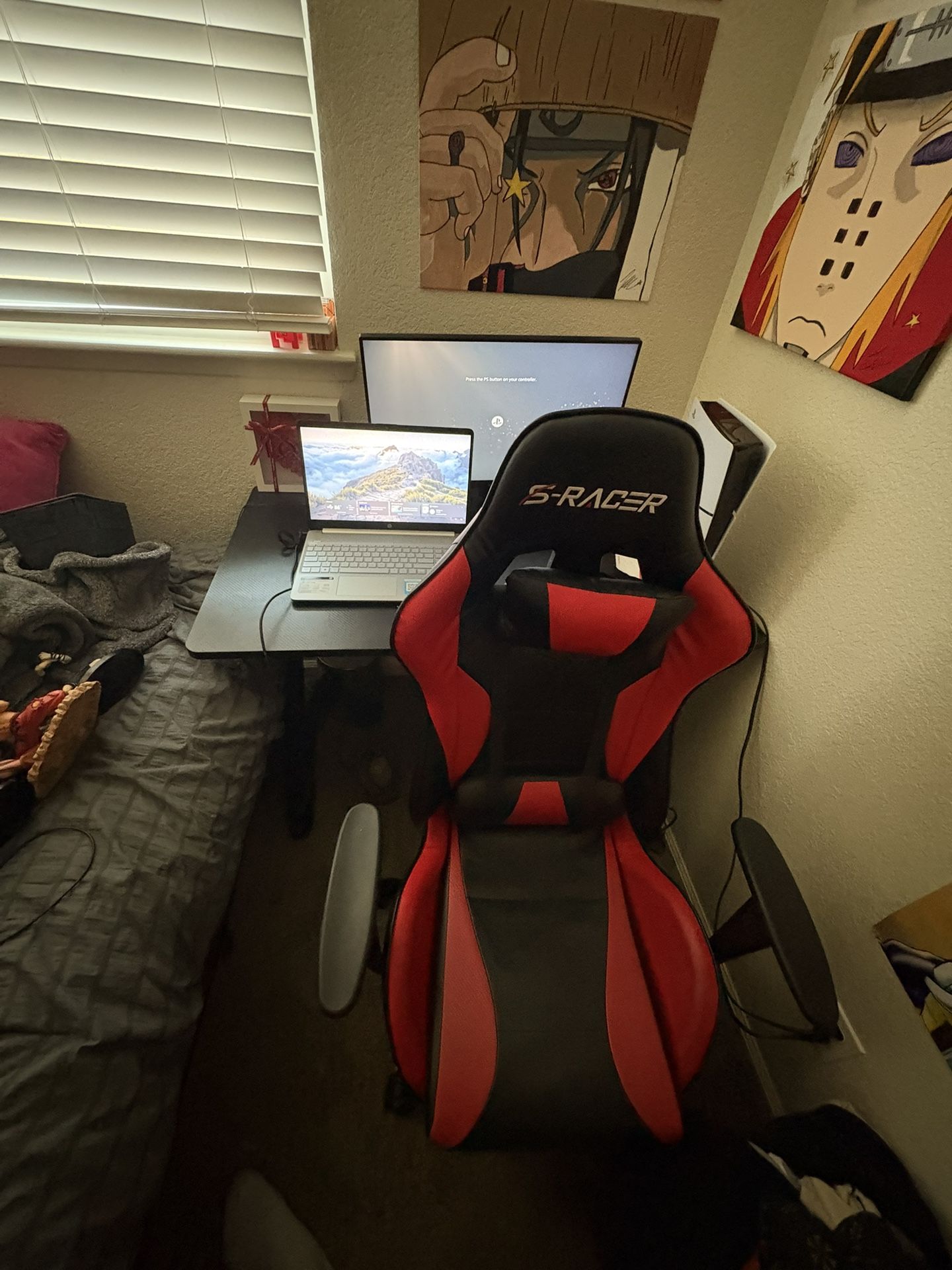 While Set Up Desk Chair Laptop And Monitor