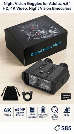 Night Vision Goggles for Adults, 4.5" HD, 4K Video, Night Vision Binoculars