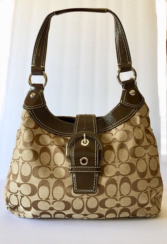 Brown & Gold Monogrammed Coach Leather Hobo Bag