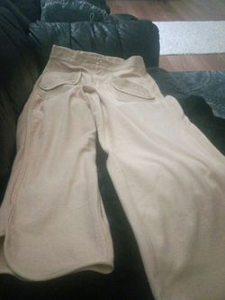 Beige Wide-Leg Pants with Flap Pockets