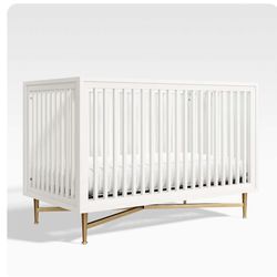 CRIB CRATE & BARREL WHITE CAMPAIGN CRIB W/both Rails, CAIMPAIGN Toddler Rail And Baby Toddler Mattress