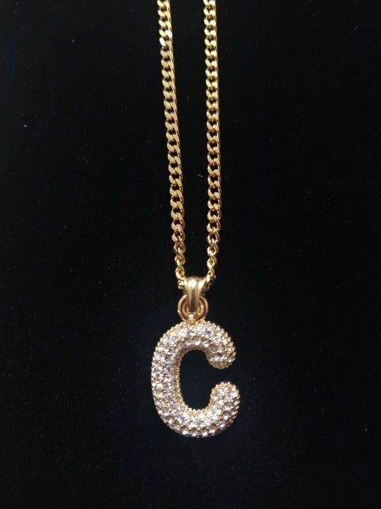 Icy Initial 'C' Pendant + Link chain