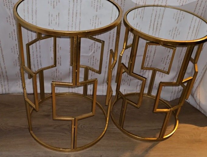 Set Of Gold Side Tables With Mirror On Top