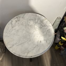 Antique Round Marble Top Wooden Side Table for Living Room or Bedroom