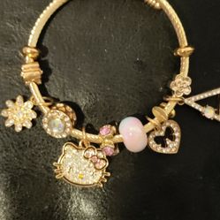 Hello Kitty Charm Bracelet In Gold Tone