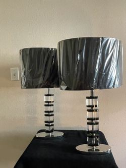 Modern Acrylic Table Lamps – Matching Pair – Black & Chrome