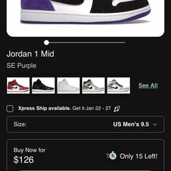 Jordan 1 Mid SE Court Purple