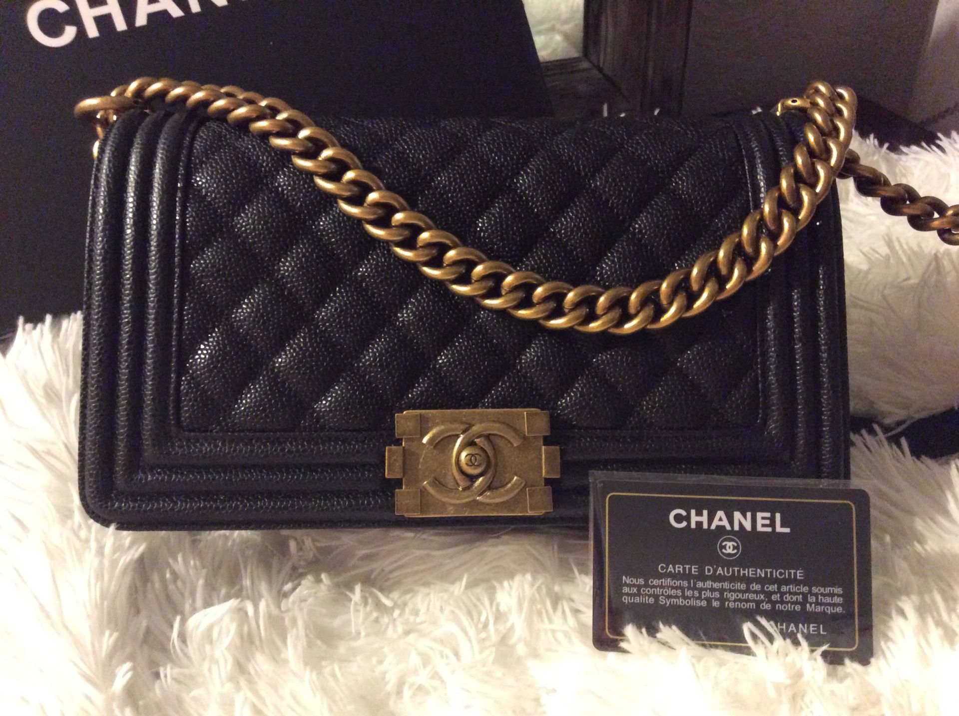 Chanel Boy Bag, medium, black caviar leather