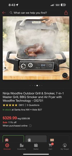 Ninja OG701 Woodfire Outdoor Grill & Smoker 7-in-1 Master Grill BBQ Smoker  and Air Fryer with Woodfire Technology 