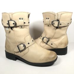 Harley Davidson Womens Leather Boots 11M Beige Motorcycle Riding 