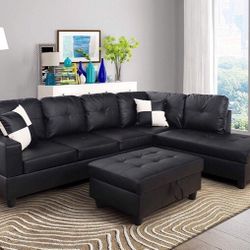 3-pc Sectional Sofa + Storage Ottoman Brand New