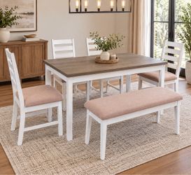 6-Piece Farmhouse Dining Table Set with Bench