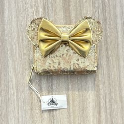 New Disney Parks Loungefly Wallet Clutch Gold Mickeys Sequins Disneyland