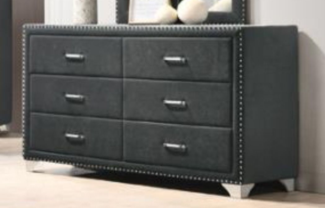 Brand New 6-Drawer Grey Upholstered Dresser