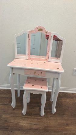 Kids Princess Vanity Set with Stool and Mirror